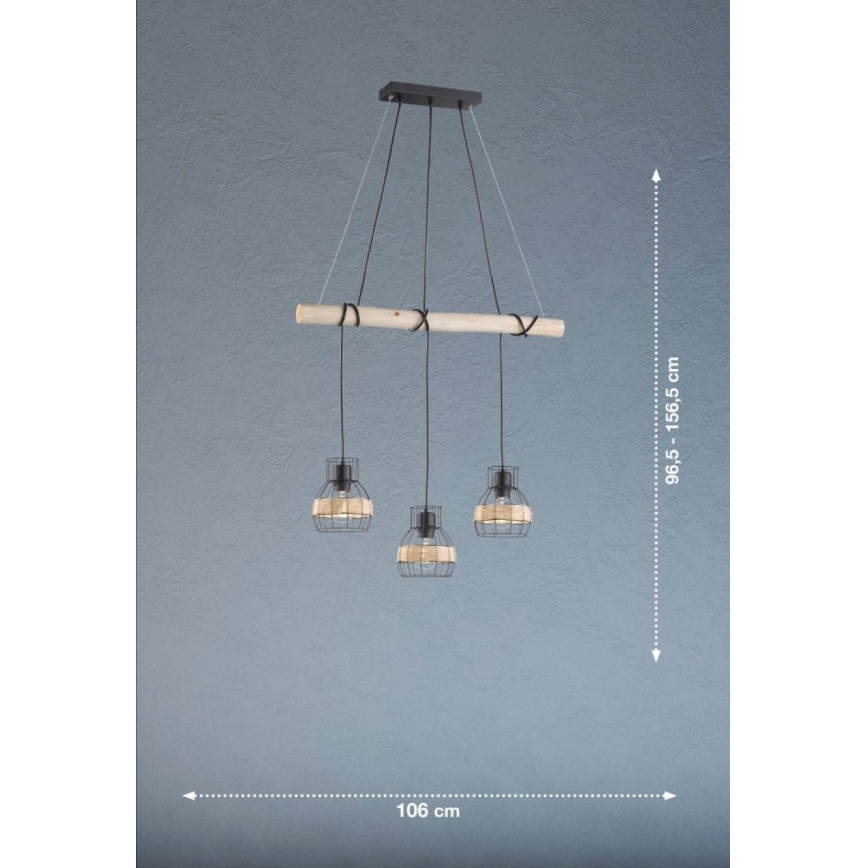 Fischer & Honsel 60798 - Ljuskrona med upphängningsrem STRAW 3xE27/40W/230V