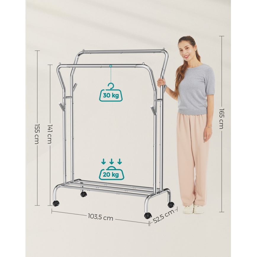 Flyttbar fristående klädhängare LINEA, silver