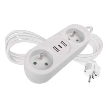 Förlängningskabel 2-vägs + 2x USB-A + USB-C 1,4 m
