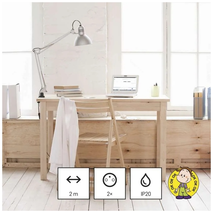 Förlängningskabel 2-vägs + 2x USB-A + USB-C 1,4 m