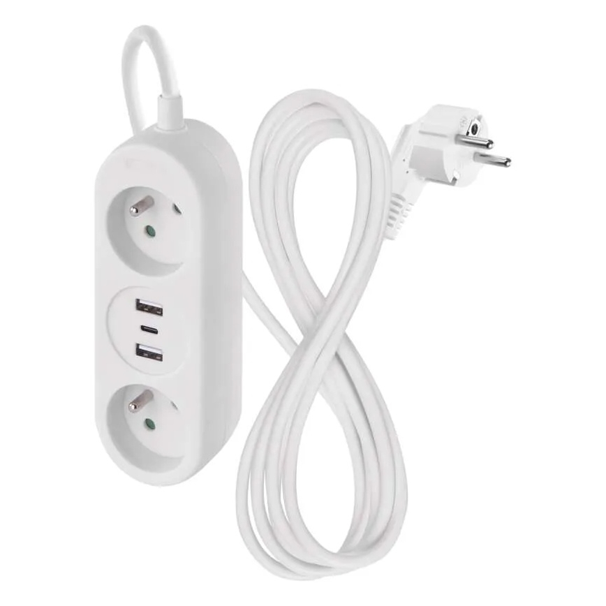 Förlängningskabel 2-vägs + 2x USB-A + USB-C 1,4 m