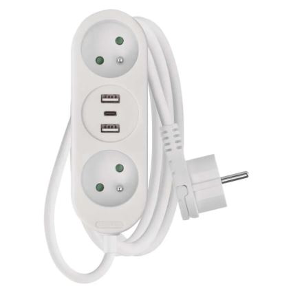 Förlängningskabel 2-vägs + 2x USB-A + USB-C 1,4 m