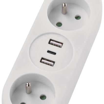 Förlängningskabel 2-vägs + 2x USB-A + USB-C 1,4 m