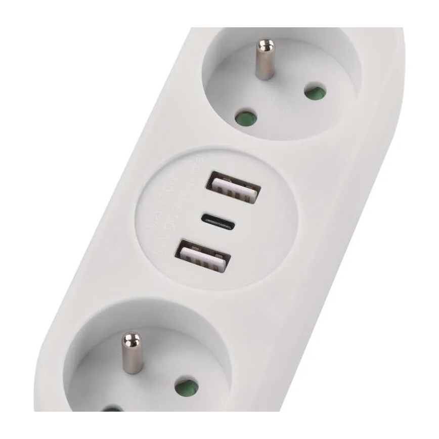 Förlängningskabel 2-vägs + 2x USB-A + USB-C 1,4 m