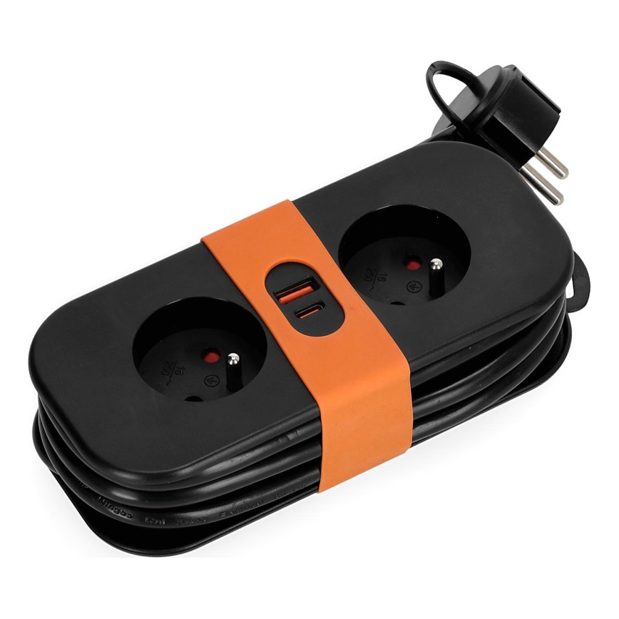 Förlängningskabel 2Z + 2xUSB 1,4 m svart