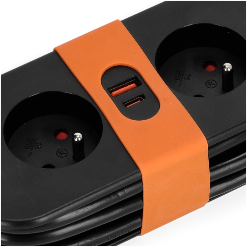 Förlängningskabel 2Z + 2xUSB 1,4 m svart