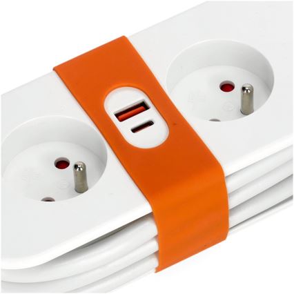 Förlängningskabel 2Z + 2xUSB 1,4 m vit