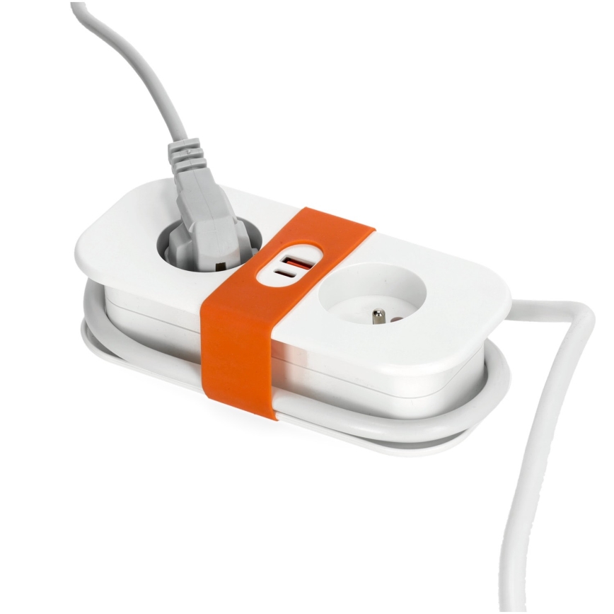 Förlängningskabel 2Z + 2xUSB 1,4 m vit