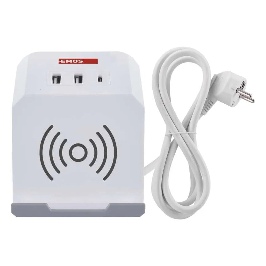 Förlängningskabel kub med trådlös laddning QI 2Z +2xUSB-A+1xUSB-C 2m vit