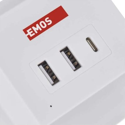 Förlängningskabel kub med trådlös laddning QI 2Z +2xUSB-A+1xUSB-C 2m vit