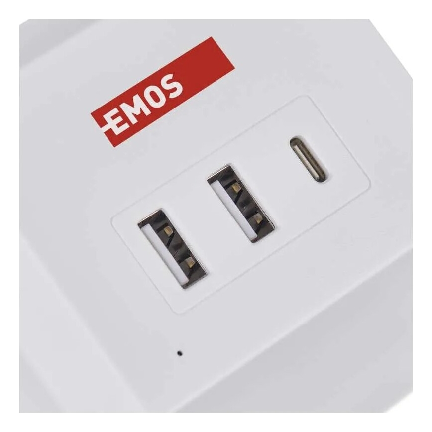 Förlängningskabel kub med trådlös laddning QI 2Z +2xUSB-A+1xUSB-C 2m vit