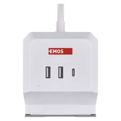 Förlängningskabel kub med trådlös laddning QI 2Z +2xUSB-A+1xUSB-C 2m vit