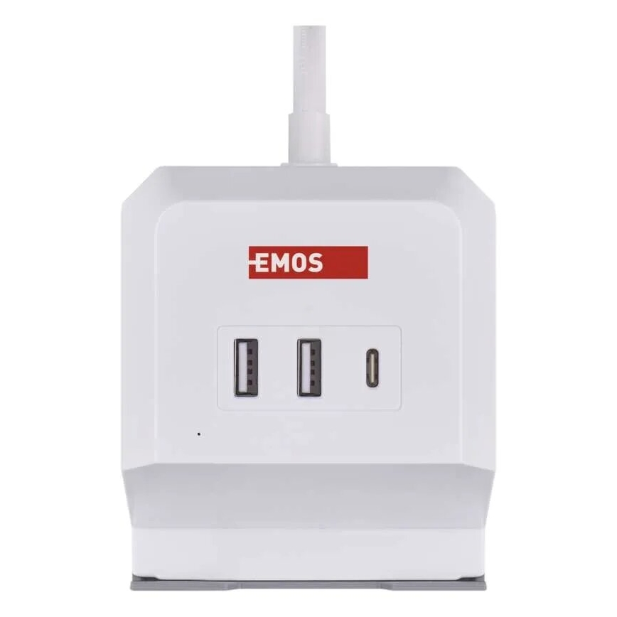 Förlängningskabel kub med trådlös laddning QI 2Z +2xUSB-A+1xUSB-C 2m vit