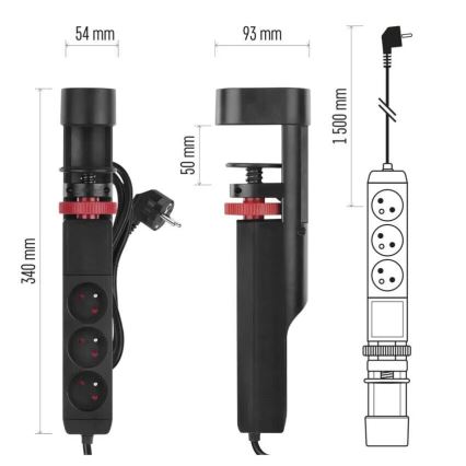 Förlängningskabel med attachment to bord 3Z + 3xUSB 1,5m svart