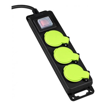 Förlängningskabel med strömbrytare, 3 uttag, 3 m, IP44