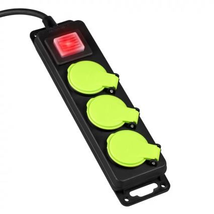 Förlängningskabel med strömbrytare, 3 uttag, 3 m, IP44