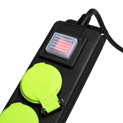 Förlängningskabel med strömbrytare, 3 uttag, 3 m, IP44