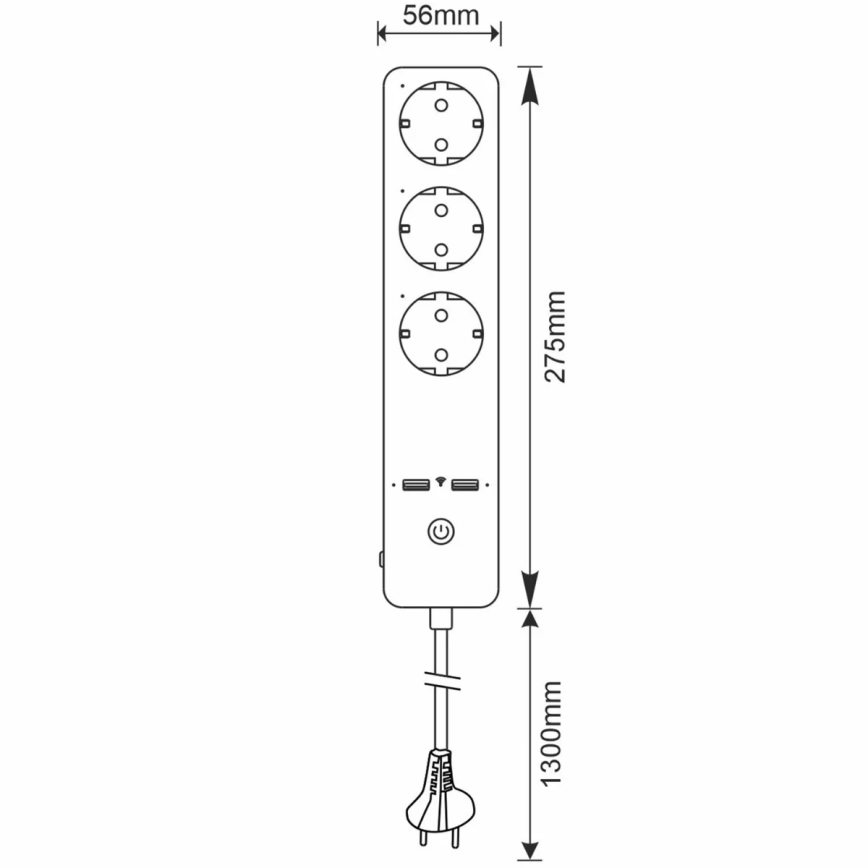 Förlängningskabel SMART med strömbrytare 1,5m + 2xUSB/Wi-Fi Tuya SCHUKO