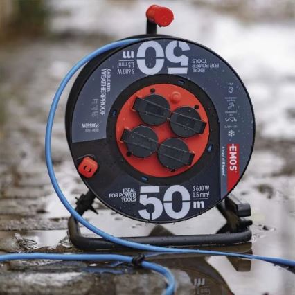 Förlängningskabelrulle med 4 uttag 50m silicone IP44
