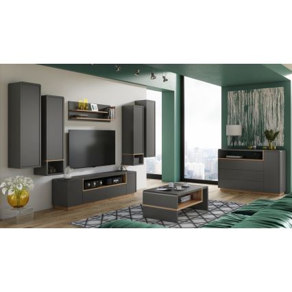 Skåp med öppen hylla FRED antracit/ek artisan