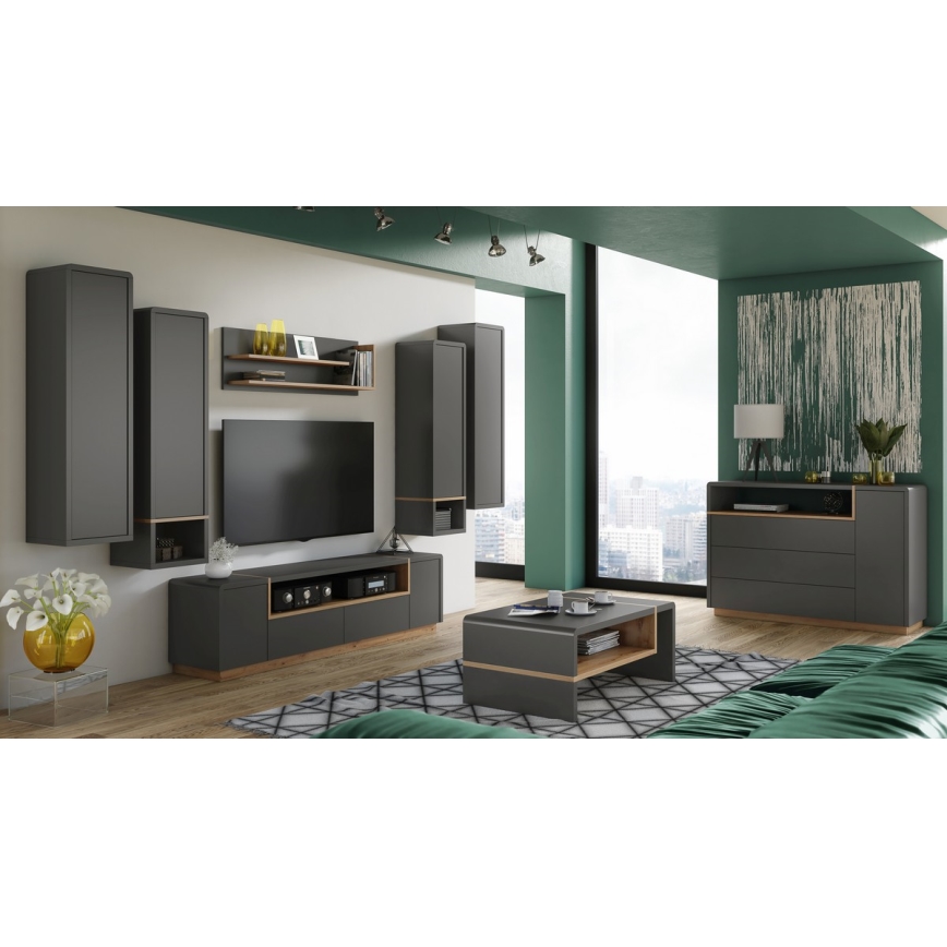 Skåp med öppen hylla FRED antracit/ek artisan