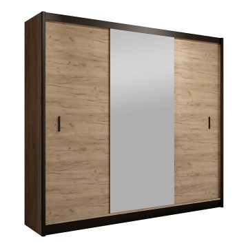 Garderob med spegel MIRO 203x215 cm ek craft/svart