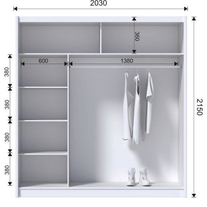 Garderob med spegel MIRO 203x215 cm ek craft/svart