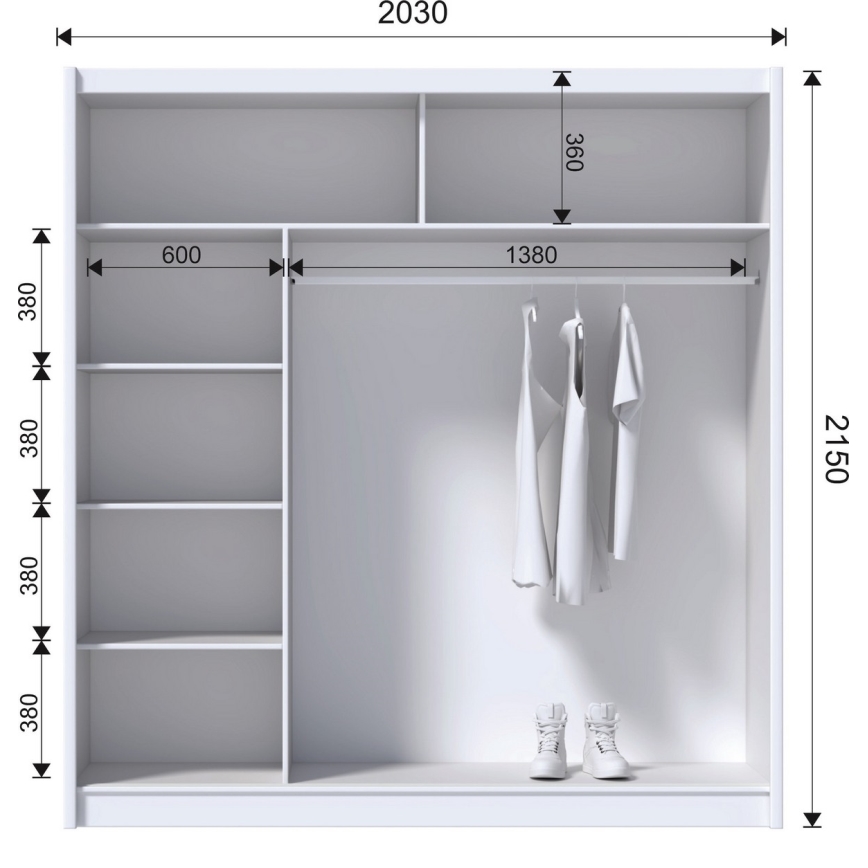 Garderob med spegel MIRO 203x215 cm ek craft/svart