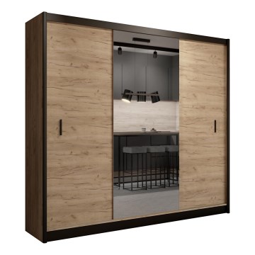 Garderob med spegel MIRO 250x215 cm ek craft/svart