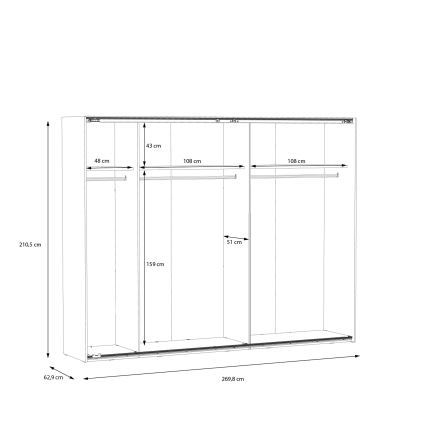 Garderob med spegel OREN 270x210 cm Artisan-ek