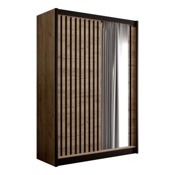 Garderob med spegel SANTINO 150x215 cm ek craft/svart