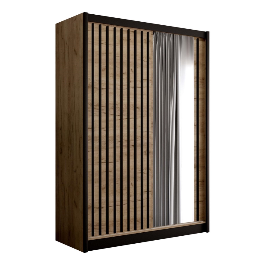 Garderob med spegel SANTINO 150x215 cm ek craft/svart