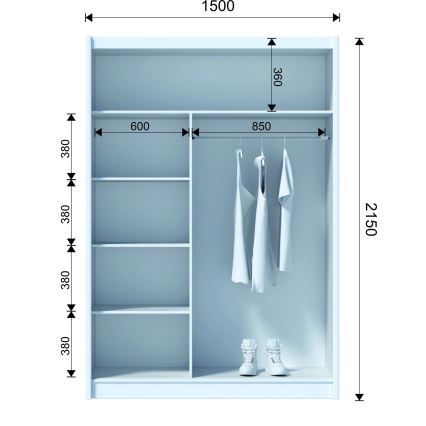 Garderob med spegel SANTINO 150x215 cm ek craft/svart