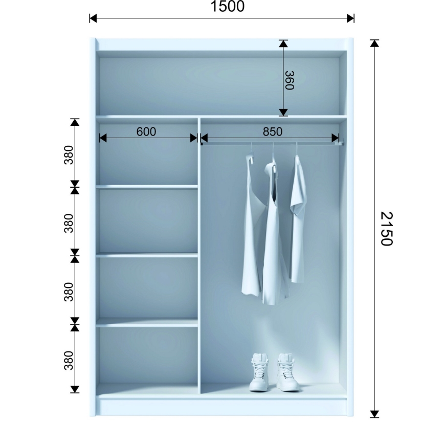 Garderob med spegel SANTINO 150x215 cm ek craft/svart