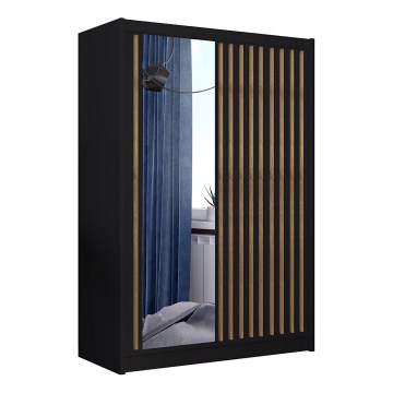 Garderob med spegel SANTINO 150x215 cm svart/ek craft