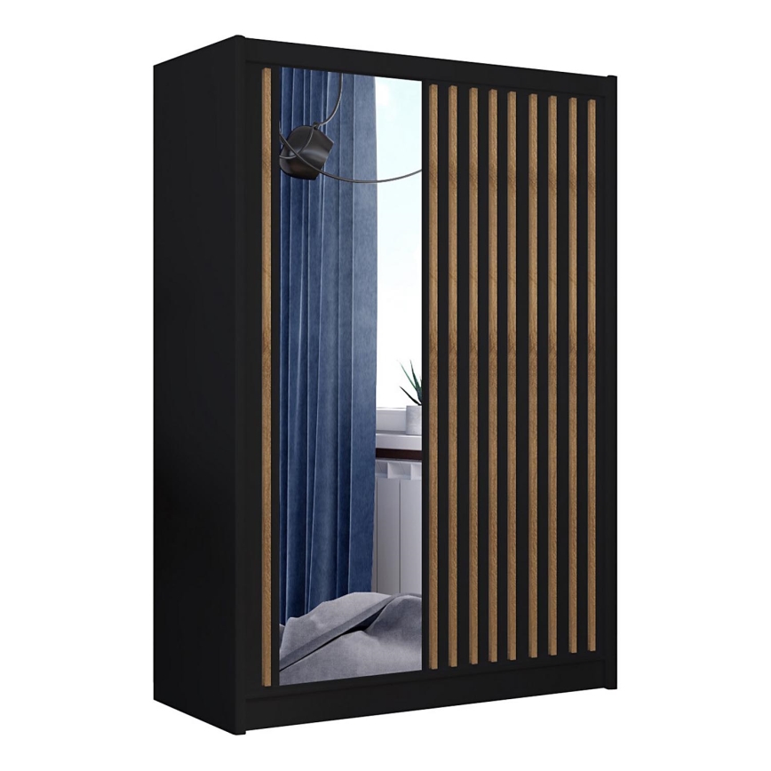 Garderob med spegel SANTINO 150x215 cm svart/ek craft