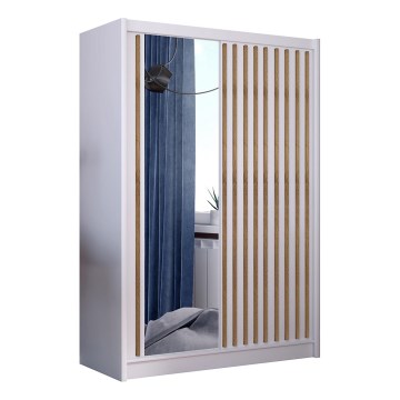Garderob med spegel SANTINO 150x215 cm vit/ek craft
