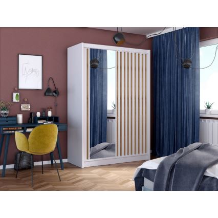 Garderob med spegel SANTINO 150x215 cm vit/ek craft