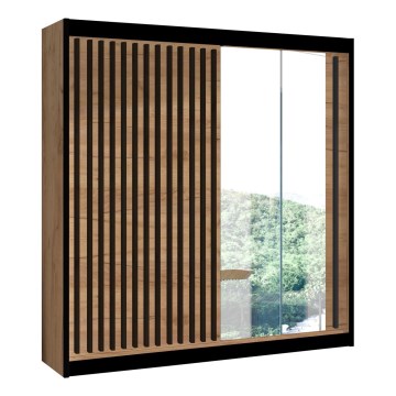 Garderob med spegel SANTINO 203x215 cm ek craft/svart