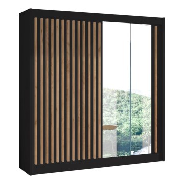 Garderob med spegel SANTINO 203x215 cm svart/ek craft