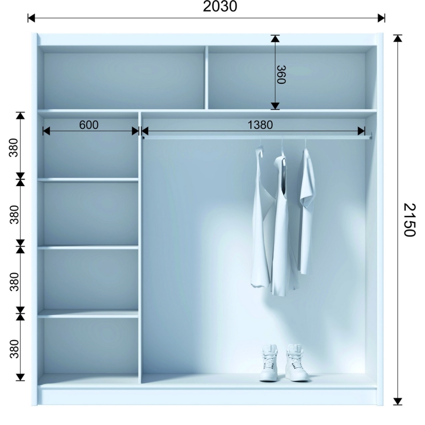 Garderob med spegel SANTINO 203x215 cm vit/craft-ek