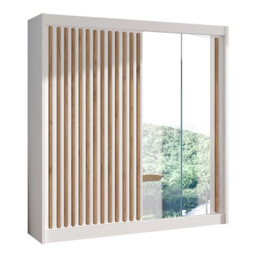 Garderob med spegel SANTINO 203x215 cm vit/ek craft