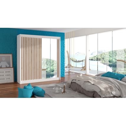 Garderob med spegel SANTINO 203x215 cm vit/ek craft