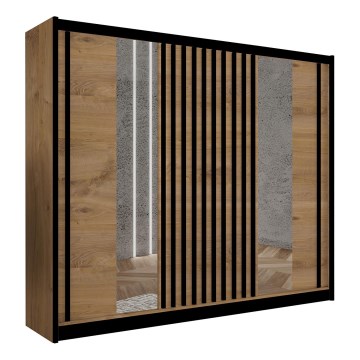 Garderob med spegel SANTINO 250x215 cm ek craft/svart