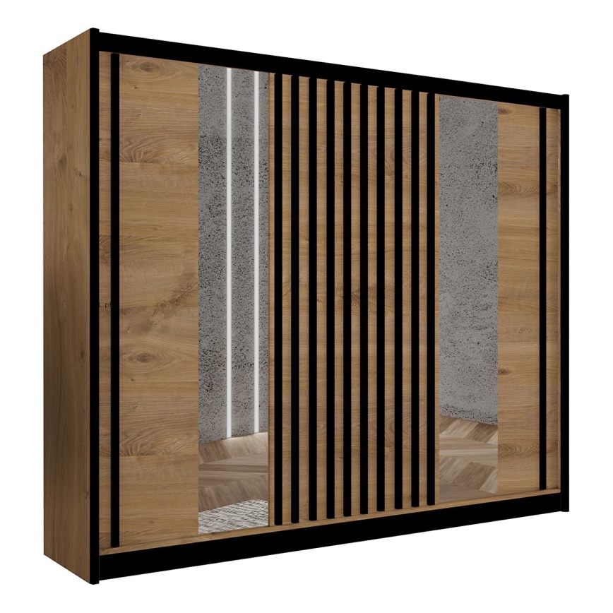 Garderob med spegel SANTINO 250x215 cm ek craft/svart