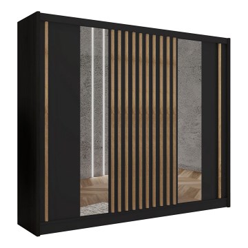 Garderob med spegel SANTINO 250x215 cm svart/ek craft