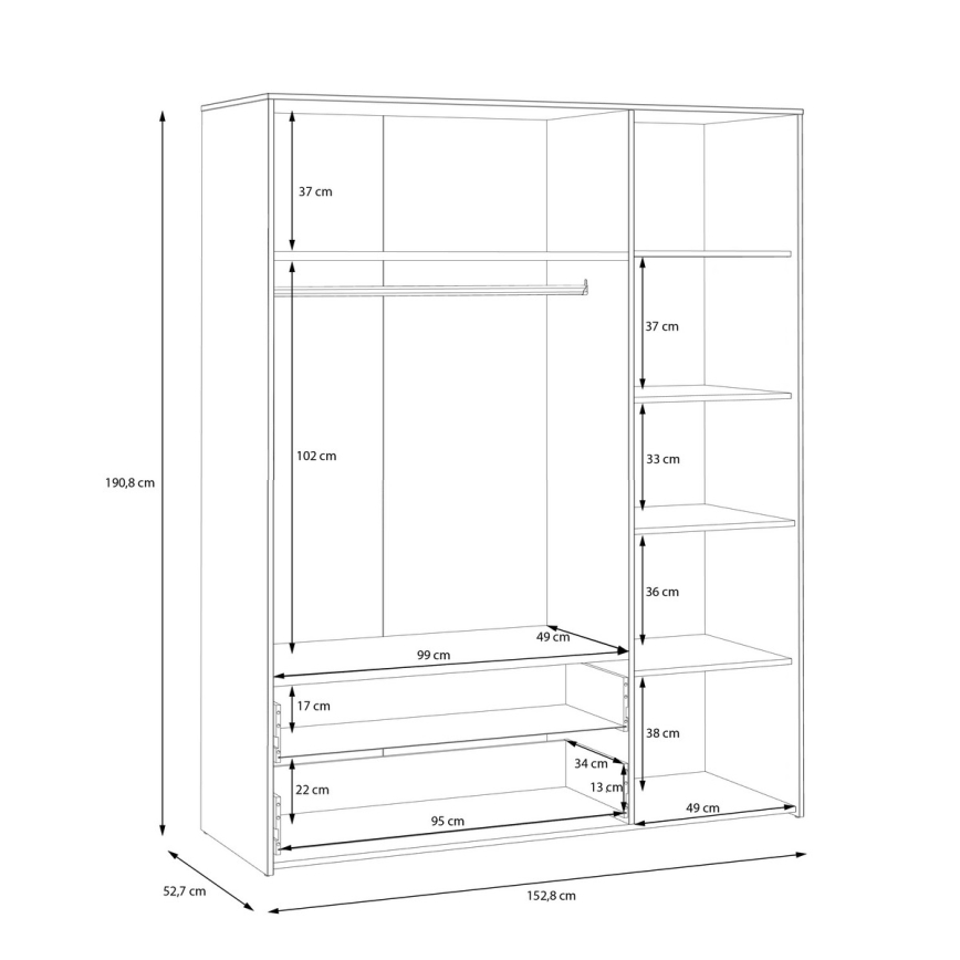 Garderob URO 152x190 cm artisan-ek/vit