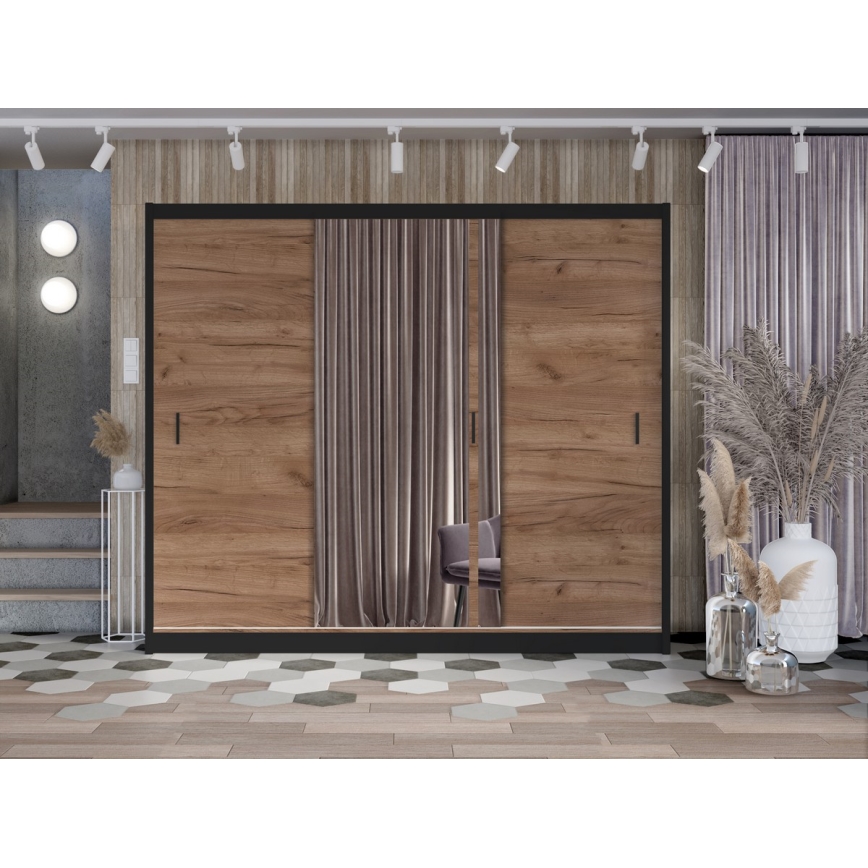 Garderobsskåp med spegel SABRINA 250x215 cm ek craft