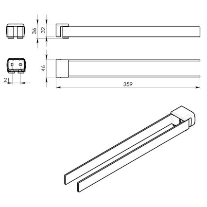 Gedy - Väggmonterad roterbar handdukshängare PIRENEI 36 cm matt svart