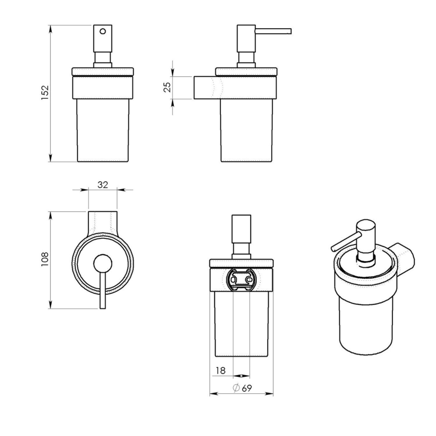 Gedy - Tvålpump för vägg PIRENEI 110 mm mjölkig glas/skinande krom